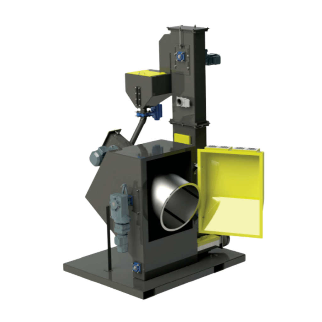 Tumble Drum Deflashing Machine for batch processing thermoset plastic parts.